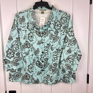 NWT Mirror Image Women's Teal Brown Floral Office Casual Top Shirt Size 2X  h